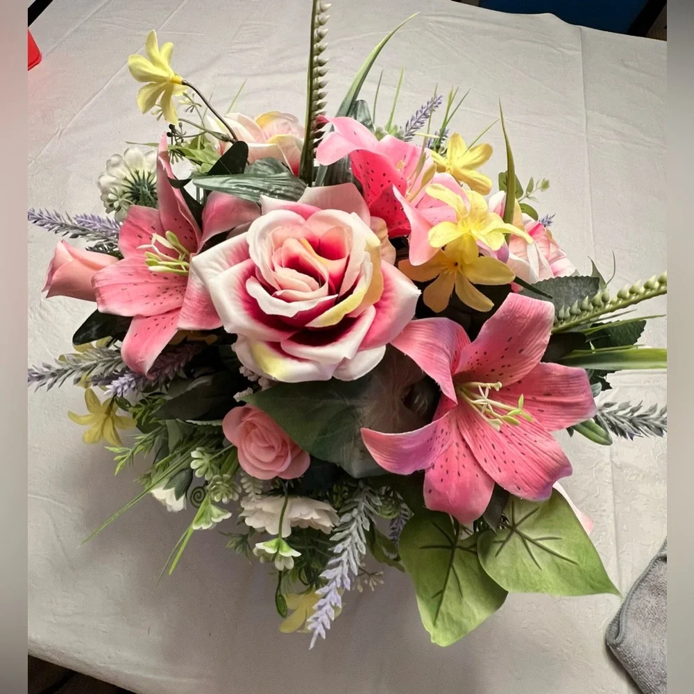 Elegant Faux Floral Centerpiece in Cream Vase